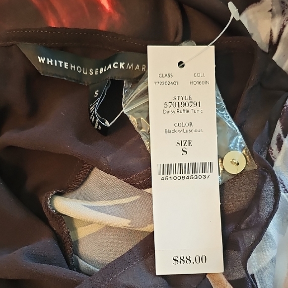 White House Black Market Black Floral Ruffle Blouse - Picture 5 of 7